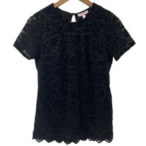 TEDDI ROSE NWT Contrast Velvet Lace Floral Blouse Black Size Small Lined